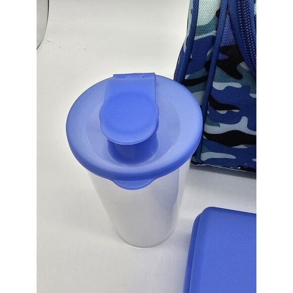 Tupperware Lunch Box Blue Camouflage Lunchbox Cup Container Sandwich Keeper 4 Pc - Picture 5 of 15